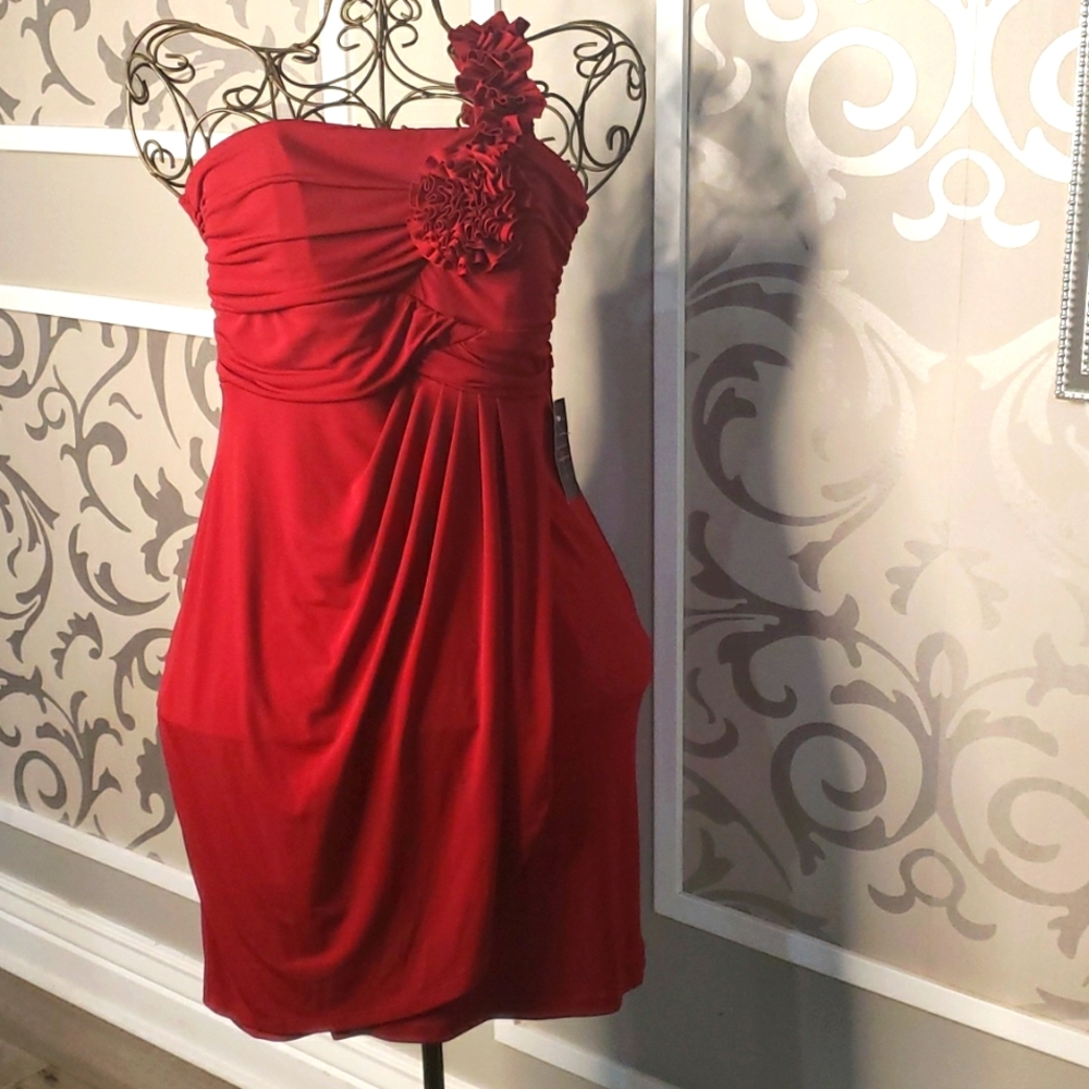 Burgundy one shoulder dress